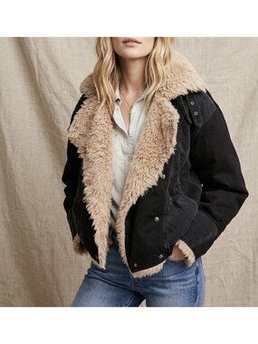 Free People Jacket Womens Sz S Owen Sherpa Denim Fleece Aviator ASO Taylor Swift